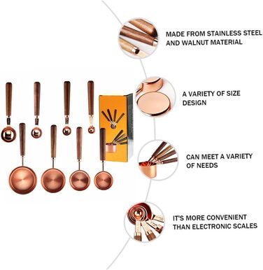 Measuring Cup Set 250 ml, 125 ml, 80 ml, 60 ml, Measuring Spoons for Baking, Rose Gold Stainless Steel for Home Use