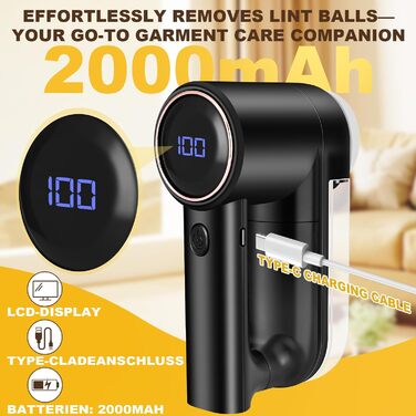 Електричний видалення ворсу Fusselrasierer: 3 режими, 6-клинковий насадка, LCD-дисплей, безпечний, для різних тканин, чорний