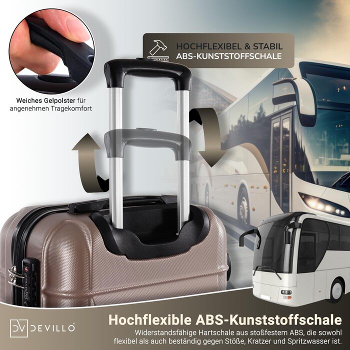 Набір валіз Devillo® Hartschalenkofferset 4шт. S-M-L-XL, Чорний - жорсткий кейс, валіза на колесах, для подорожей, з замком, ABS-пластик, телескопічна ручка