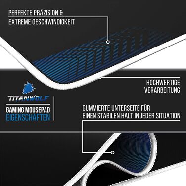 Килимок для миші TITANWOLF XXL Speed - 900 x 400 мм - великий розмір, з мотивом TITANWOLF, покращена точність та швидкість, антиковзкий, зносостійкий