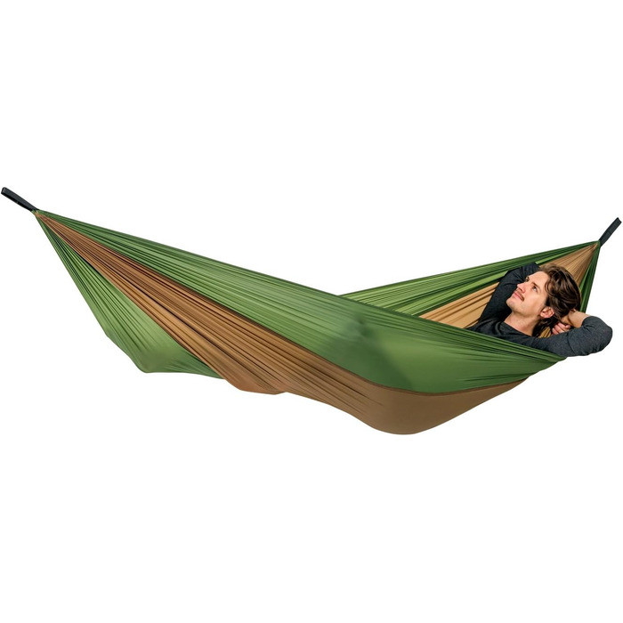 Гамак Amazonas Ultra-Light Adventure Coyote Kingsize 275x140 см, зелений/коричневий - надлегкий (180г), до 150 кг