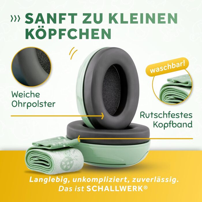 Schallwerk Mini+ - Навушники-захисники вух для малюків - високоякісні шумозаглушувачі для дітей - захист вух для дітей, захист вух для немовлят, навушники-захисники вух для немовлят, шумозаглушувачі Matcha Green
