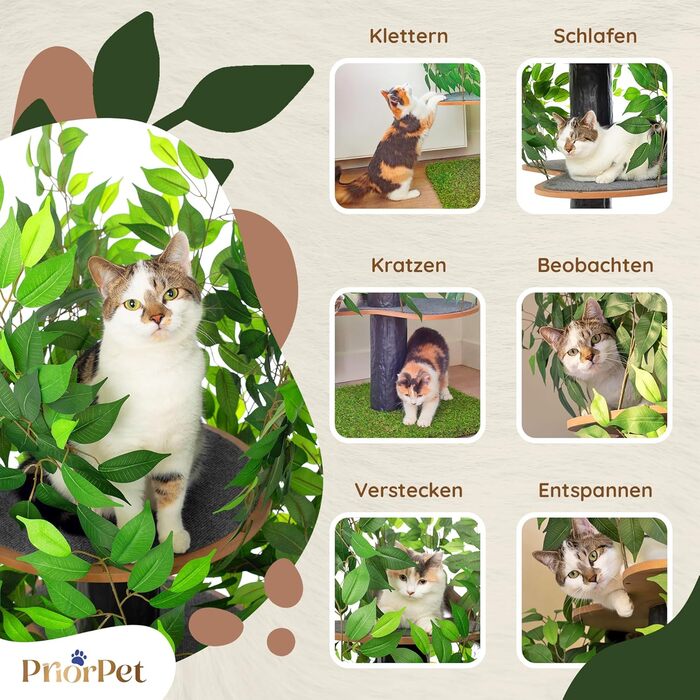 Дерево для котів Kratzbaum Natur - велике, багатоярусне, з можливістю заміни листів, безпечні матеріали, 120 см