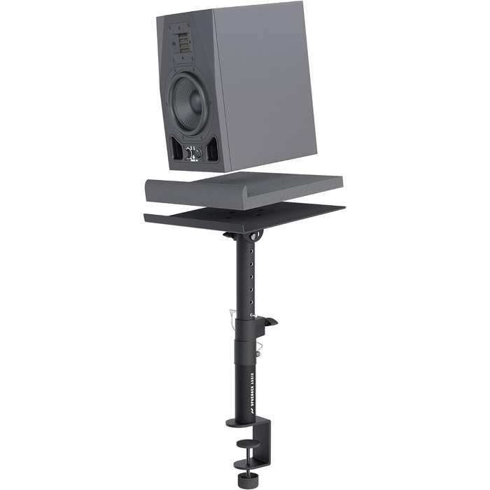 Підставка для динаміків з кріпленням до столу – регульована ±20°, до 28 кг – з демпфером з піни – стабільна та міцна – для студії, столу та DJ-setup – чорний колір