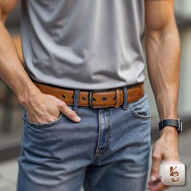 Чоловічі ремені KEMISANT 2 шт. в наборі, шкіряні, регульовані, 38 мм, 7 отворів, для подарунка, чорний/оранжево-коричневий