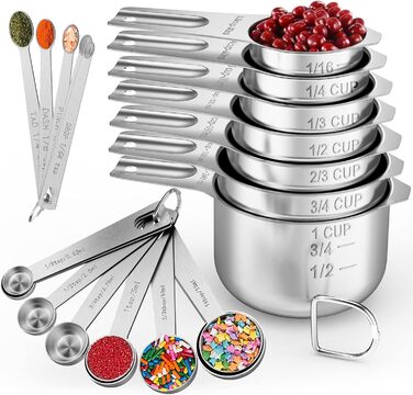 Paincco Measuring Cups & Spoons Set, 21 Pieces, including 7 stackable and nestable measuring cups, 9 measuring spoons & 5 mini measuring spoons, for dry and liquid ingredients
