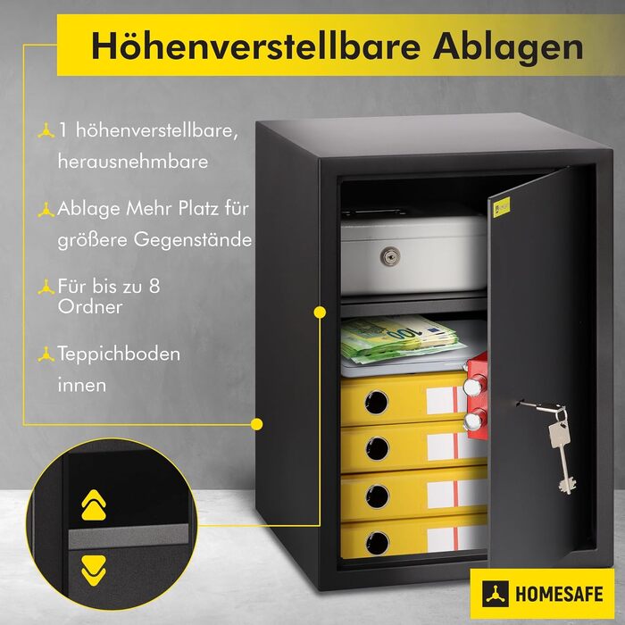 Сейф Homesafe HV15K з ключовим замком, вугільно-чорний сатин, 50x35x35 см