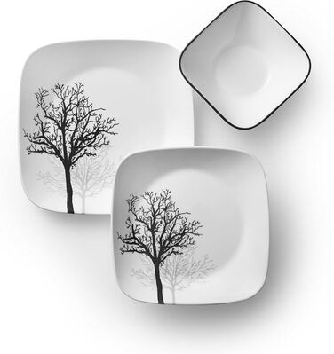 Corelle Tafelservice 18 предметів, чорно-білий, для 6 осіб, стійкий до сколів, включає тарілки (26 см, 17 см)