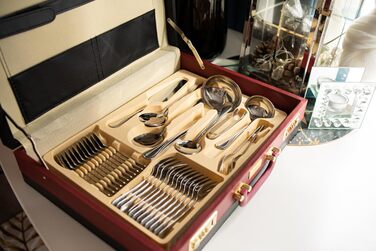 Набір столових приборів 72 предмети для 12 осіб з нержавіючої сталі 18/0 в кейсі - срібний столовий набір, придатний для миття в посудомийній машині - сучасні столові прибори, стійкі до корозії