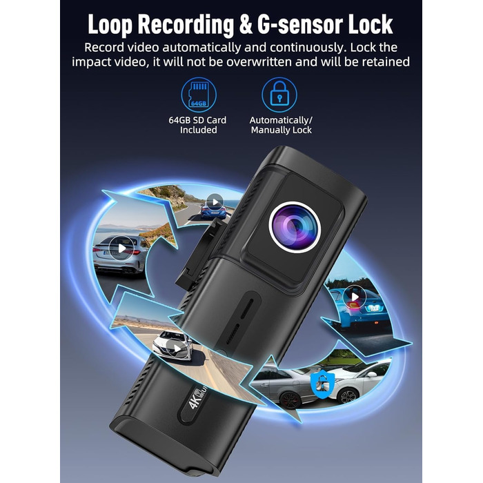 3-канальний автомобільний відеореєстратор 4K+1080P+1080P (передній, задній, салонний), 5GHz WiFi, 3.16