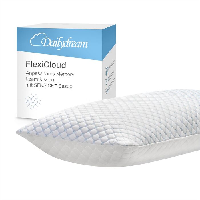Dailydream FlexiCloud Neck Pillow with SENSICE, Memory Foam, Adjustable Filling, 80x40cm, white