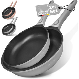 Набір сковорідок TraumLeben Neu 2 шт. 24/28 см з знімними ручками, антипригарне покриття, без PFOA, для індукції, сумісний з духовкою | сковорода, універсальна сковорода (сірий)