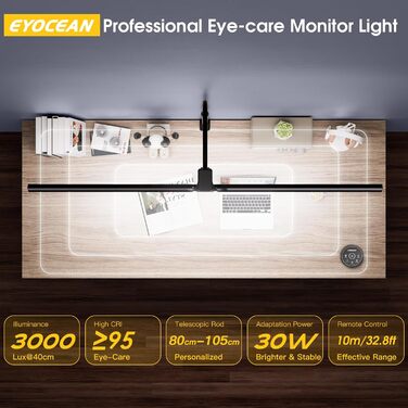 LED лампа настільна EYOCEAN 24W, 80 см, з керуванням жестами, димер, захист очей, для офісу, читання, архітекторів, дизайнерів (чорний)