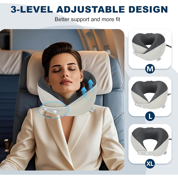 Подушка для шиї Comfy - подорожі літаком та авто. Memory Foam з 3D-маскою для сну, 360° підтримка, бежевий колір