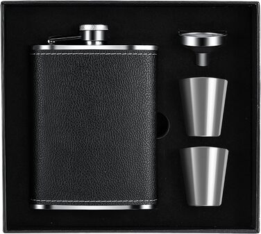 Фляга Vasmeiy з нержавіючої сталі, 227мл, чорна, полірована, для алкоголю, компактний набір для стильного відпочинку