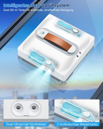Робот для миття вікон Fensterputzroboter 6500 Pa: з розпилювачем, плануванням маршруту, резервуаром 80 мл, 8 рівнями безпеки та датчиком краю, для внутрішніх та зовнішніх вікон