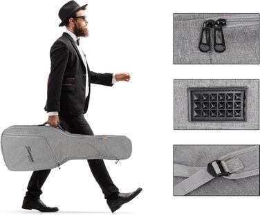 Шейман WGB-115 GY Преміум-лайн Гітарний кейс для акустичної гітари (та електрогітари) - Водовідштовхувальне та міцне покриття, регульовані ремені, сумка-органайзер