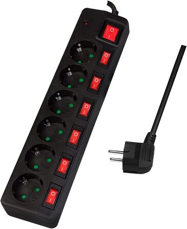 Смуга живлення LogiLink LPS233 6-fach з вимикачами та захистом від перенапруги (Schutzkontakt) - CEE 7/3, з дитячим замком, чорна