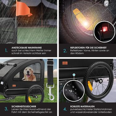 KESSER® Будь-куди з собакою: переносний візок для собак Боксер 2-в-1, великий (250л), чорний - з прапорцем та сумкою, 600D Oxford Canvas, складаний, SmartSpace