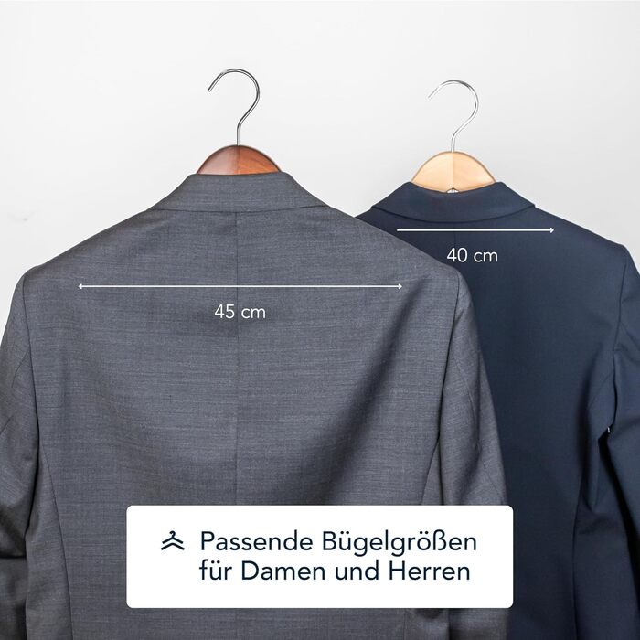 Дерев'яні плічка SUITS VIENNA для костюмів і штанів, 4 шт, масив дерева, широка рифлена підкладка, нековзкі, для піджака та брюк, чоловічі, 45 см