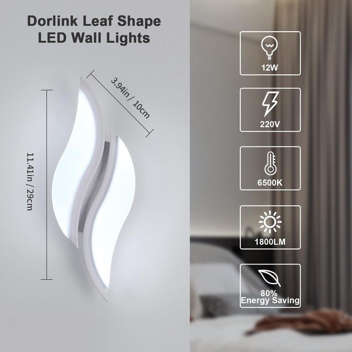 LED настінний світильник Dorlink для дому: спальня, вітальня, коридор. Сучасний дизайн Art Deco, тепле біле світло (12W)