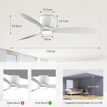 Ovlaim: Стеляний вентилятор з підсвіткою та пультом керування. Smart вентилятор з DC мотором, функція зимового режиму, сумісний з Alexa/Google Home, діаметр 142 см, білий.