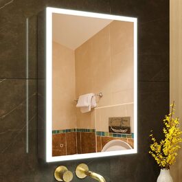 LED дзеркальна шафка для ванної кімнати KWW з підсвічуванням, регульованою температурою світла, протитуманним покриттям та USB роз'ємами (2 дверцята, 80x70 см)