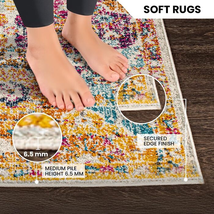 Килим Livabliss Sicily Vintage Sicily Vintage 120x170 см - для вітальні, їдальні, спальні, у стилі бохо, з кольоровим візерунком, блакитний, гірчичний, чорно-блакитний, сірий та гірчичний кольори