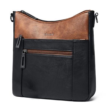 Сумка жіноча через плече Shrrie, екошкіра, чорно-коричнева, з ременем, для подорожей