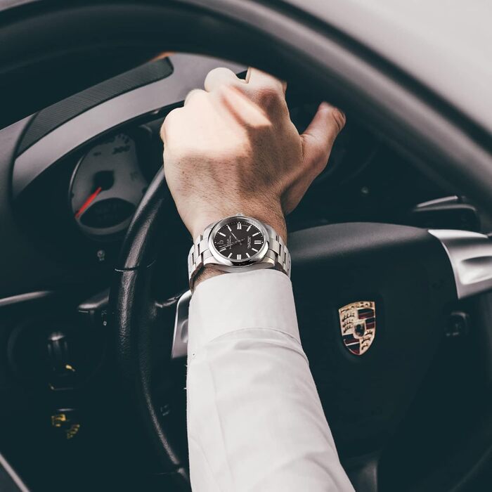 Годинник чоловічий BUREI - елегантний кварцовий годинник з нержавіючої сталі (чорний/сріблястий)