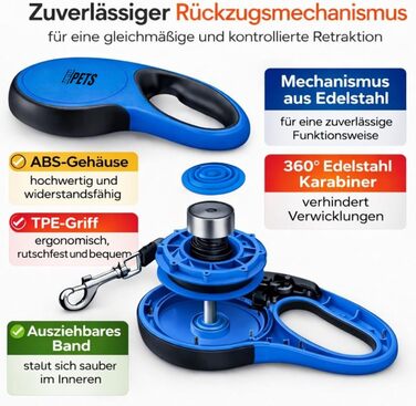 Рулетка для собак великих порід Flexi New Comfort, 8 м, до 50 кг, з кнопкою блокування, тримач для відходів, блакитна XL