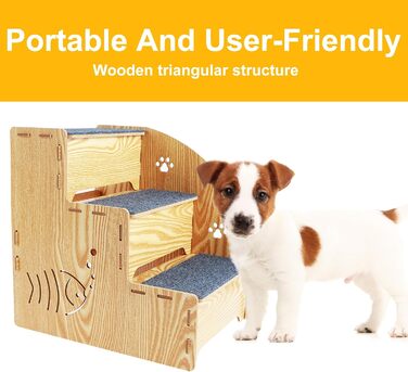 Сходинка для котів та собак з натурального дерева, 3 сходинки, 35 см, стабільна та неслизька