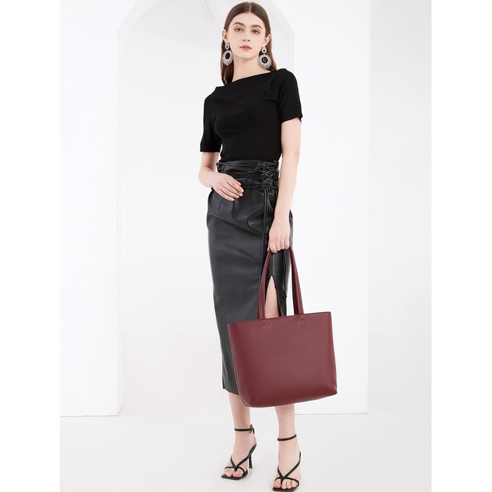 Жіноча сумка-шопер Tote Bag з PU шкіри для роботи, школи, покупок. Бордова. З блискавкою та внутрішніми кишенями