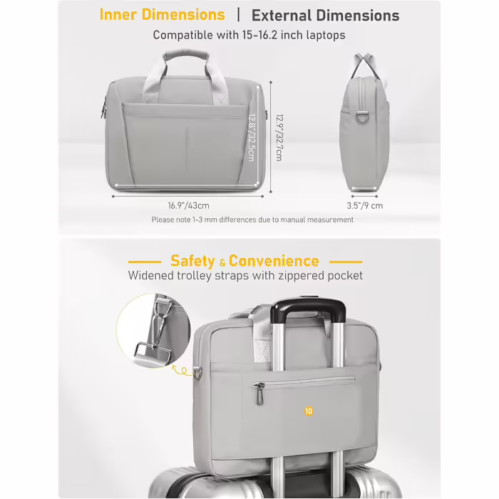 GAOCHY 15-16 inch Shoulder Laptop Bag Compatible with MacBook Pro 16, MacBook Air 15 M4 2025, 15.6 inch Aspire, Vivobook 16/15, Inspiron 15, Messenger Bag with Shoulder Strap, Silk Gray