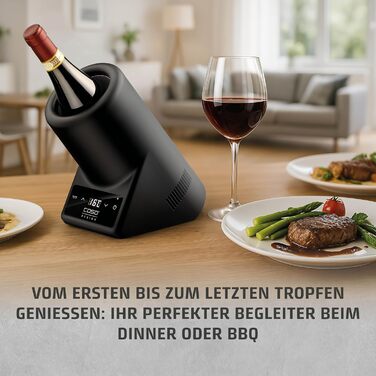 CASO VinoCase Black Single Bottle Wine Cooler - Quiet Operation, 5-18°C Temp