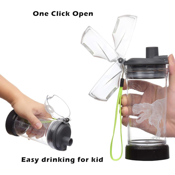 Kids' Water Bottle with 3D Glowing Turtle, LED Light – Tritan, BPA-Free, Creative, Ideal as a Travel Mug, Gift for Starting School, Girls, Boys, Picnic (Sea Turtle, 400 ml)
