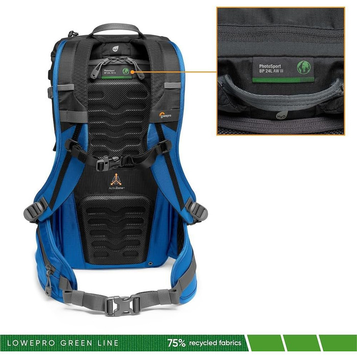 Рюкзак для камери Lowepro PhotoSport BP 24L AW III, синій/чорний, для беззеркальних фотоапаратів, з боковим доступом та змінним вкладишем