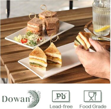DOWAN Porcelain Serving Platter, 24.6 x 13.7 cm Rectangular Serving Platters 4 Pack, Large White Dessert Plates for Buffets, Sushi, Cakes, Appetizers at Home/in Restaurant