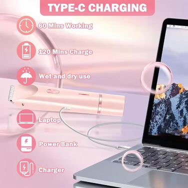 Електричний жіночий бритва 2-в-1 для тіла та зони бікіні, IPX7, USB-зарядка (Рожевий)