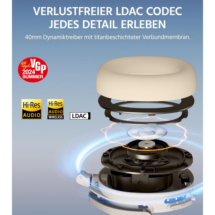 Edifier W830NB Бездротові навушники Over-Ear з ANC -45dB, 94год. акумулятор, LDAC Hi-Res звук, Spatial Audio, швидка зарядка, Bluetooth V5.4 (Слонова кістка)