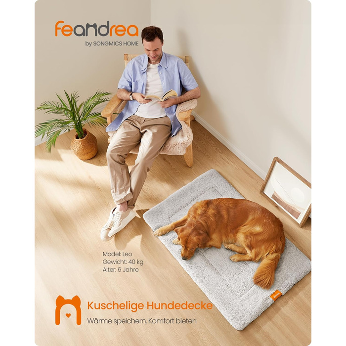 Ковдра для собак та котів Feandrea, 60 x 45 см, сіра, машинне прання, антиковзаюча