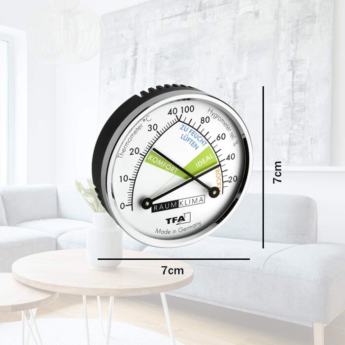 TFA Dostmann Thermo Analog Thermometer Hygrometer with Metal Ring, Humidity Meter, Multicolored, L 71 x W 23 x H 71 mm (Pack of 3)