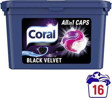 Капсули для прання темної білизни Coral Allin1 Black Velvet, тривалий аромат, 64 шт (4х16), 1356 г