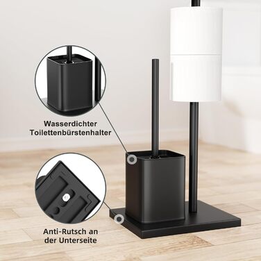 Тримач туалетного паперу з щіткою для унітазу - набір для ванної кімнати, чорний матовий