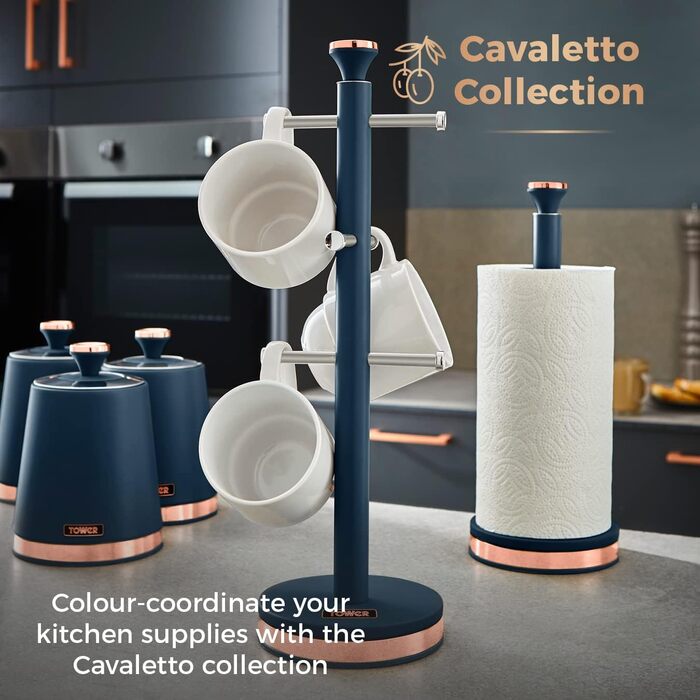 Tower T826132PNK Cavaletto Becherbaum with stainless steel stopper, soft base, Marshmallow Pink and Roségold (Midnight Blue)