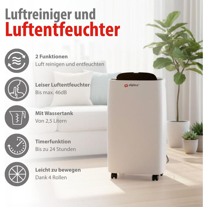 Електричний осушувач повітря Alpina для підвалу та кімнат до 20 м² – 220W з дисплеєм