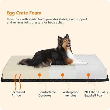 Ортопедичний лежак для собак, 112 см, оливковий колір. Знімний, водонепроникний, з антиковзким покриттям. Підходить для середніх та великих собак. Розміри: 91x56x9 см