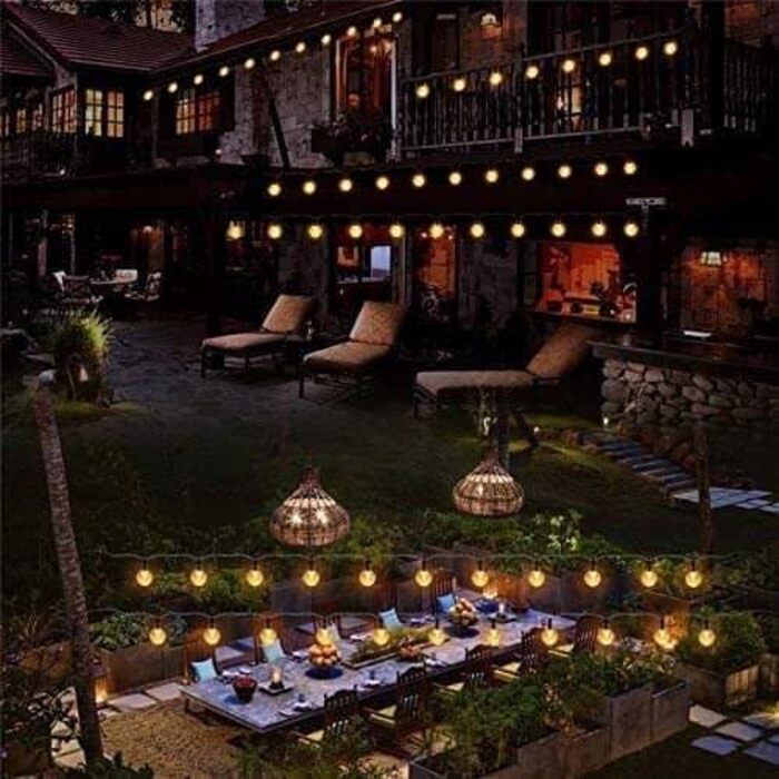 Світлодіодна гірлянда сонячна зовнішня 50 LED, 7.6 м, 8 режимів, кришталеві кулі, вологостійка, для саду, дерев, тераси, Різдва, весіль, свят (тепле біле світло)