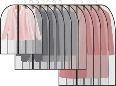 12 містких мішечків для одягу з блискавкою, прозорі чохли для одягу, захисні мішечки від пилу для костюмів, суконь, пальто, курток. Організація зберігання одягу