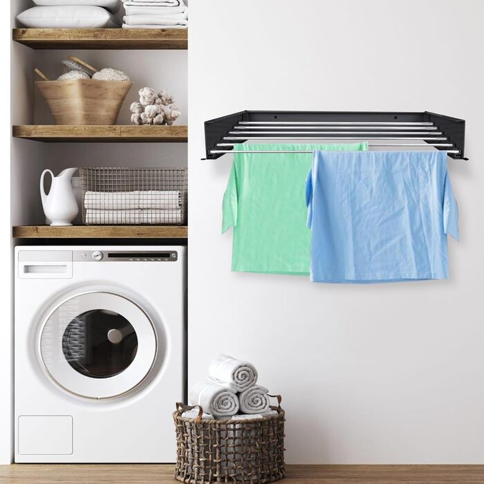 Настінна сушарка для білизни Vonia – компактна та складана – міцна, для ванної кімнати, балкону та маленьких квартир (Чорний, 80 x 40 см)